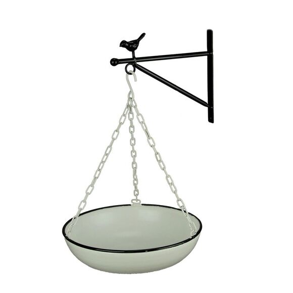 Black and White Enamel Metal Wall Mounted Bowl and Bracket - Picture 2 of 3